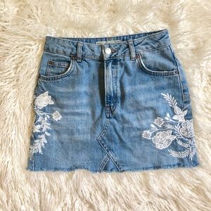 Topshop Embroidered Denim Skirt